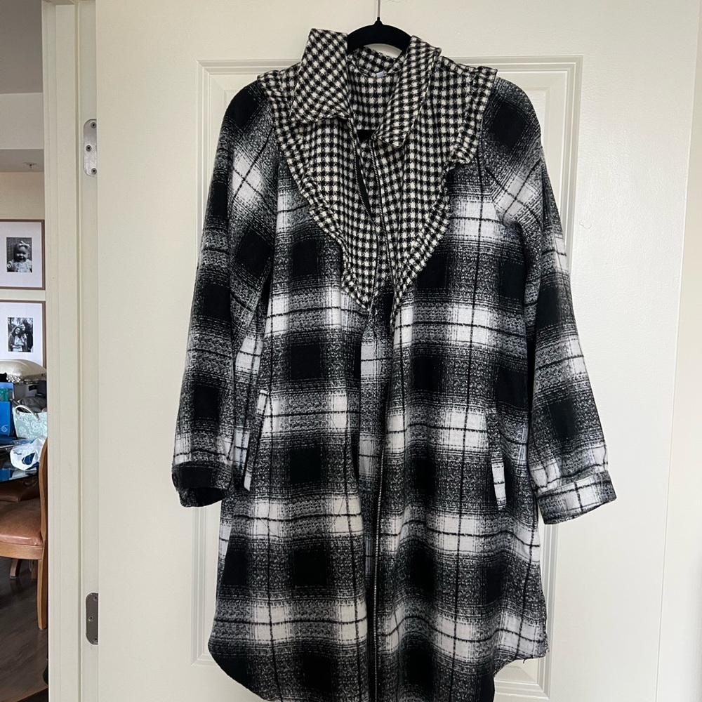Roolee Black and White Plaid Coat